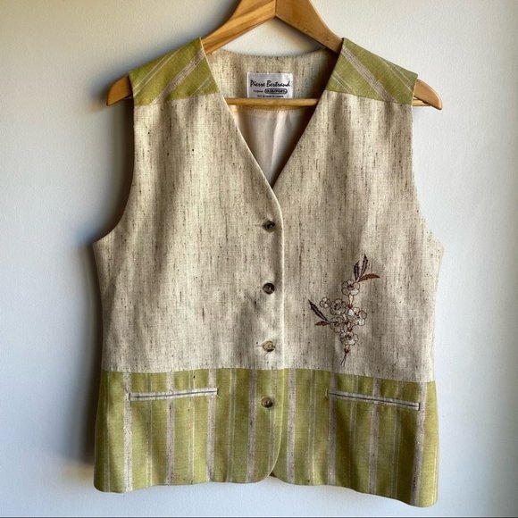 Vintage 3-piece Skirt Suit Set Jacket Vest Linen Silk Blend Medium Work Mini EUC - Picture 3 of 14